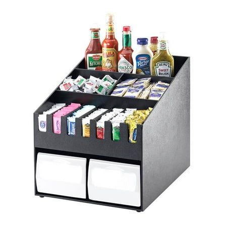 

Cal Mil 2044 Classic Black Condiment Organizer with Dual Napkin Dispenser Slot - 15.875 x 19.25 x 16.75 in.