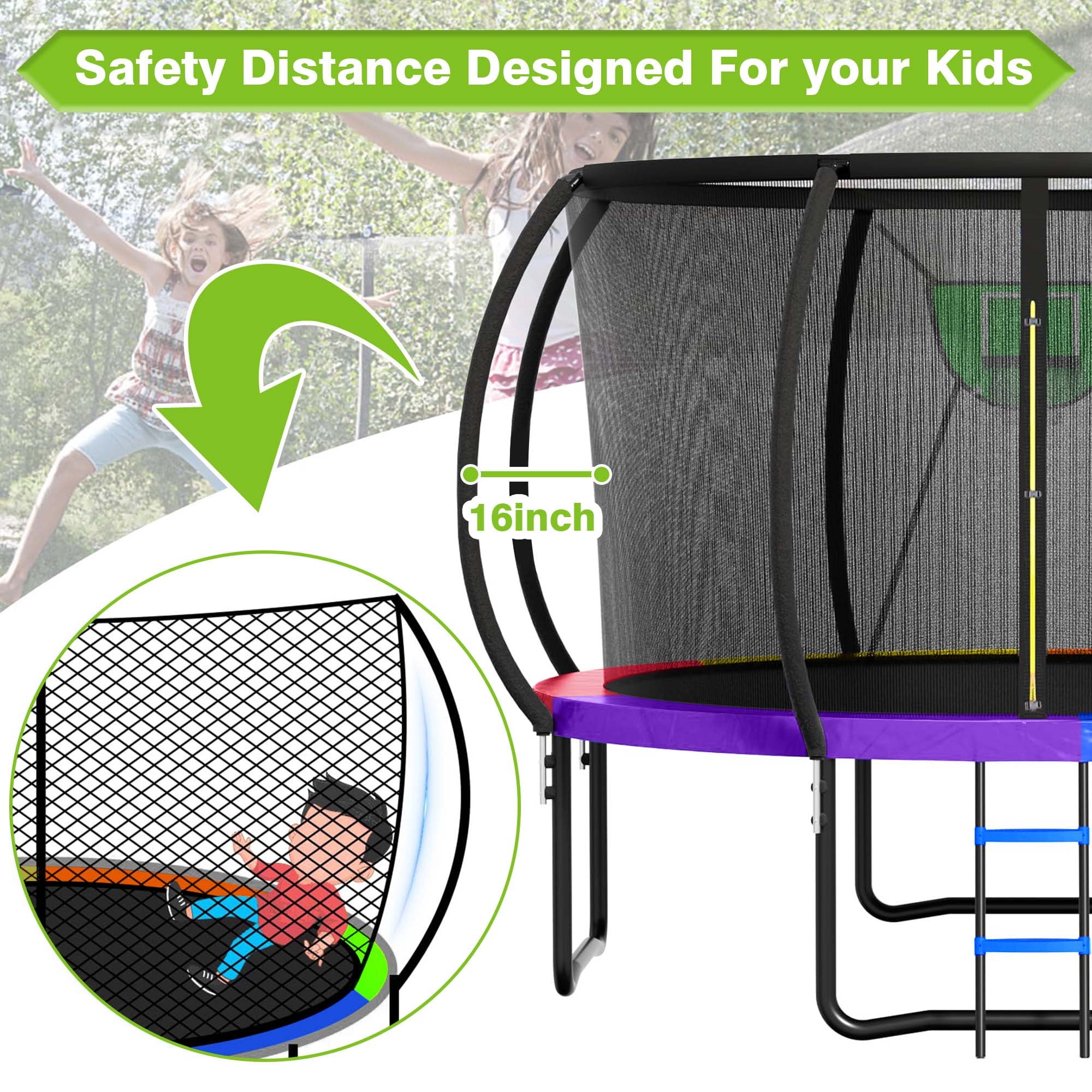 GVDV Outdoor Trampoline, 14' Backyard Recreational Trampoline with Enclosure for Kids & Adults