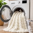 thumbnail image 5 of CHHYVKUIN  Faux Fur Bubble Throws 50" x 60" , Luxury Plush Faux Rabbit Fur Throw Blanket for Couch, Sofa, Chair & Home Décor, Cream White, 5 of 8