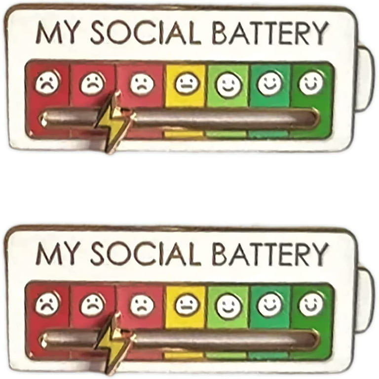 Hirundo Funny Social Battery Pin - Interactive Enamel Mood Pin for 7 Days A  Week,Lucky Enamel Pin,Enamel Pins for Clothing Backpack Hat Decoration(2PCS  White) 