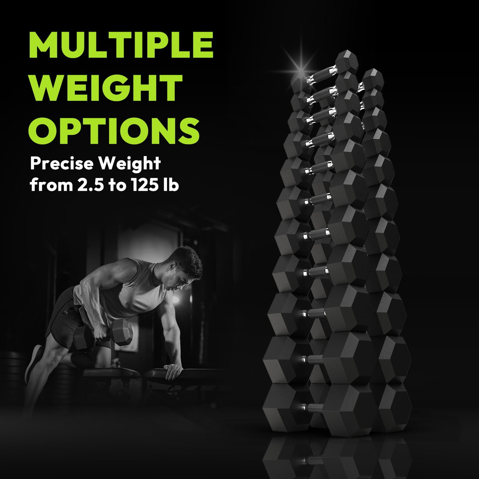 HANDBODE Hex Rubber Dumbbells, Non-Slip Handle Design for Secure & Comfortable Grip, Hand Weights for Strength Training and Home Gym / Pair of 25 LB