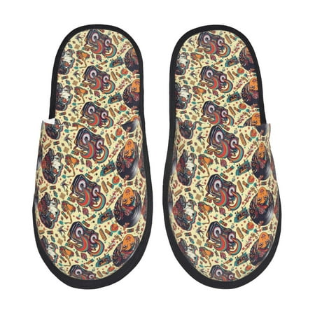 

Noikeo Fashion Hippie Girl Pattern Cozy Slippers Indoor for Women and Mens Fuzzy House Shoes Soft Plush Warm Slip-on Slippers-Large