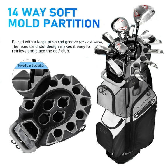 14Way Golf Cart Bag - Organizer Top Divider with Multiple Pockets, Waterproof Golf Travel Bag to Protect Clubs - Ideal Golfing Gear Gift