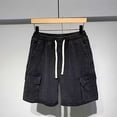 thumbnail image 4 of Hurxie Men's Drawstring Elastic Waist Flap Pocket Straight Cargo Jean Denim Shorts Black,L, 4 of 7