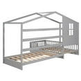 thumbnail image 5 of imerelez Wood House Bed Twin Size, 2 Twin Solid Bed L structure with fence and slatted frame, Gray, 5 of 10