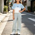 thumbnail image 5 of Amidoa Girls Summer Outfit Sets 2 Piece T-Shirt Short Sleeve and Casual Pants Set Kids Clothing Sets Blue Size 10, 5 of 9