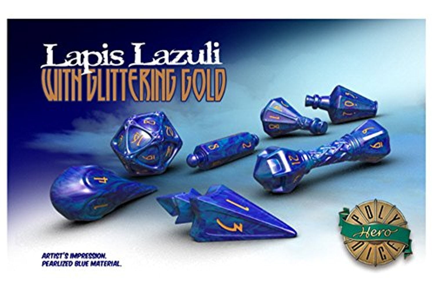 PolyHero Dice: Wizard Lapis Lazuli/Gold 7 dice Set: Game Salute GSUA2101