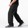 thumbnail image 2 of Men’s Multi Pocket Straight Cargo Pants Drawstring Stretch Loose Casual Outdoor Polyester Trousers S-XL 1 Pack, 2 of 8