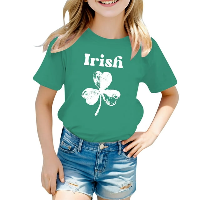 Hauts et T-Shirts pour Filles, Imprimé St Pat, Col Rond, Manches Courtes, Design à la Mode, Confortable et Élégant pour un Usage Quotidien