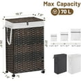 thumbnail image 4 of 70L Slim Laundry Hamper with Lid & Wheels, Rolling Laundry Basket with 2 Removable Liner Bags & 3 Mesh Bags, Narrow Dirty Clothes Basket, Foldable Handwoven Rattan Laundry Sorter, Brown, 4 of 15