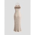 thumbnail image 2 of Apricot Ruched Halter Maxi Dress With Adjustable Neck Tie, 2 of 6