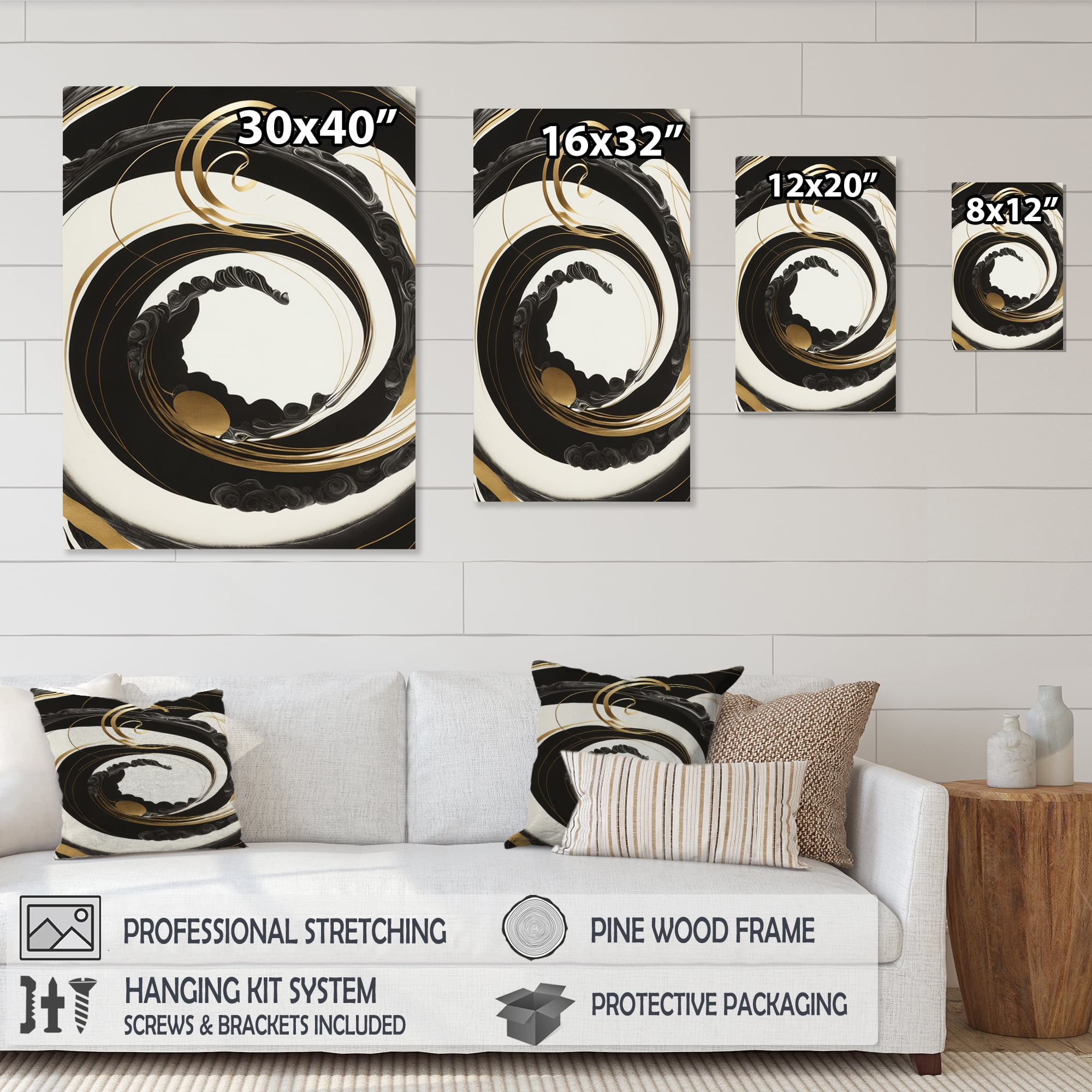 Designart Black, Silver And Gold Blending Swirls VI Canvas Wall Art