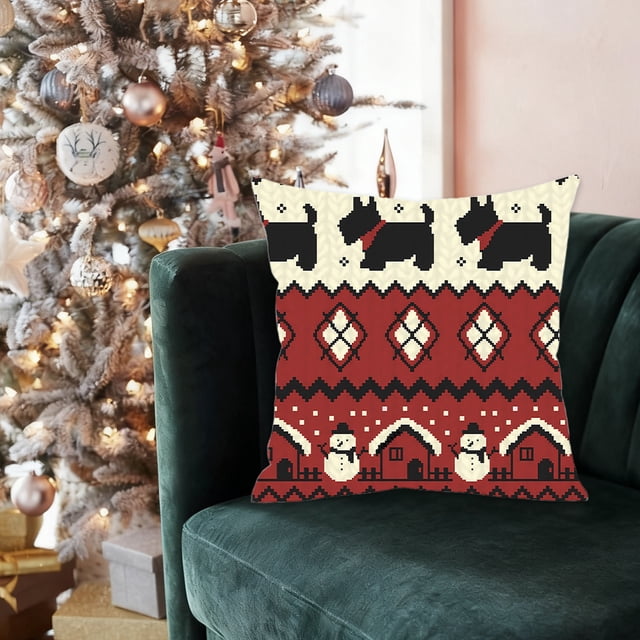 Seyotauo Christmas Pillow Cover 18x18 Inch Nylon Spandex with Festive Patterns Pillowcase - Christmas Decorations for Sofa, Bedroom, Indoor Christmas Decor, Breathable Durable Home Decor