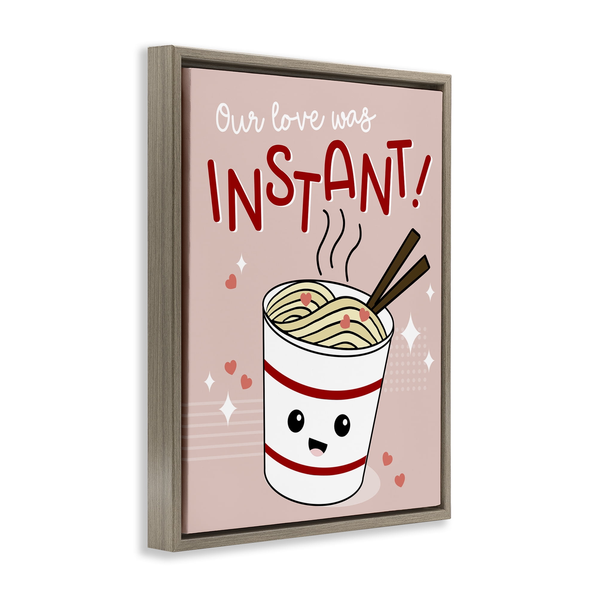 Stupell Industries Love Was Instant Noodles Food & Beverage Painting Brown Floater Framed Canvas Art Print Wall Art, 17 x 21