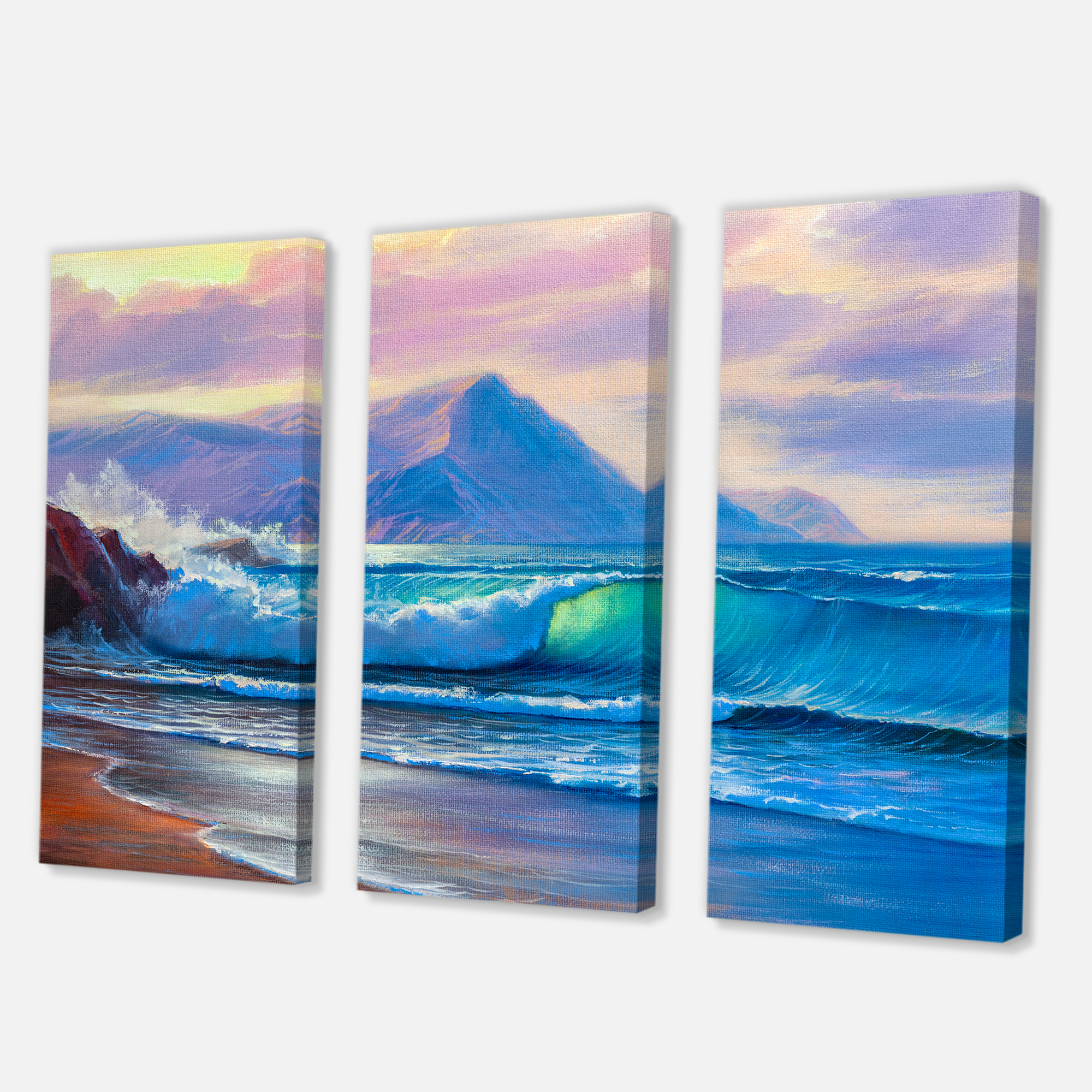Designart ' Blue Waves Breaking At The Beach Landscape I ' Nautical & Coastal Canvas Wall Art Print