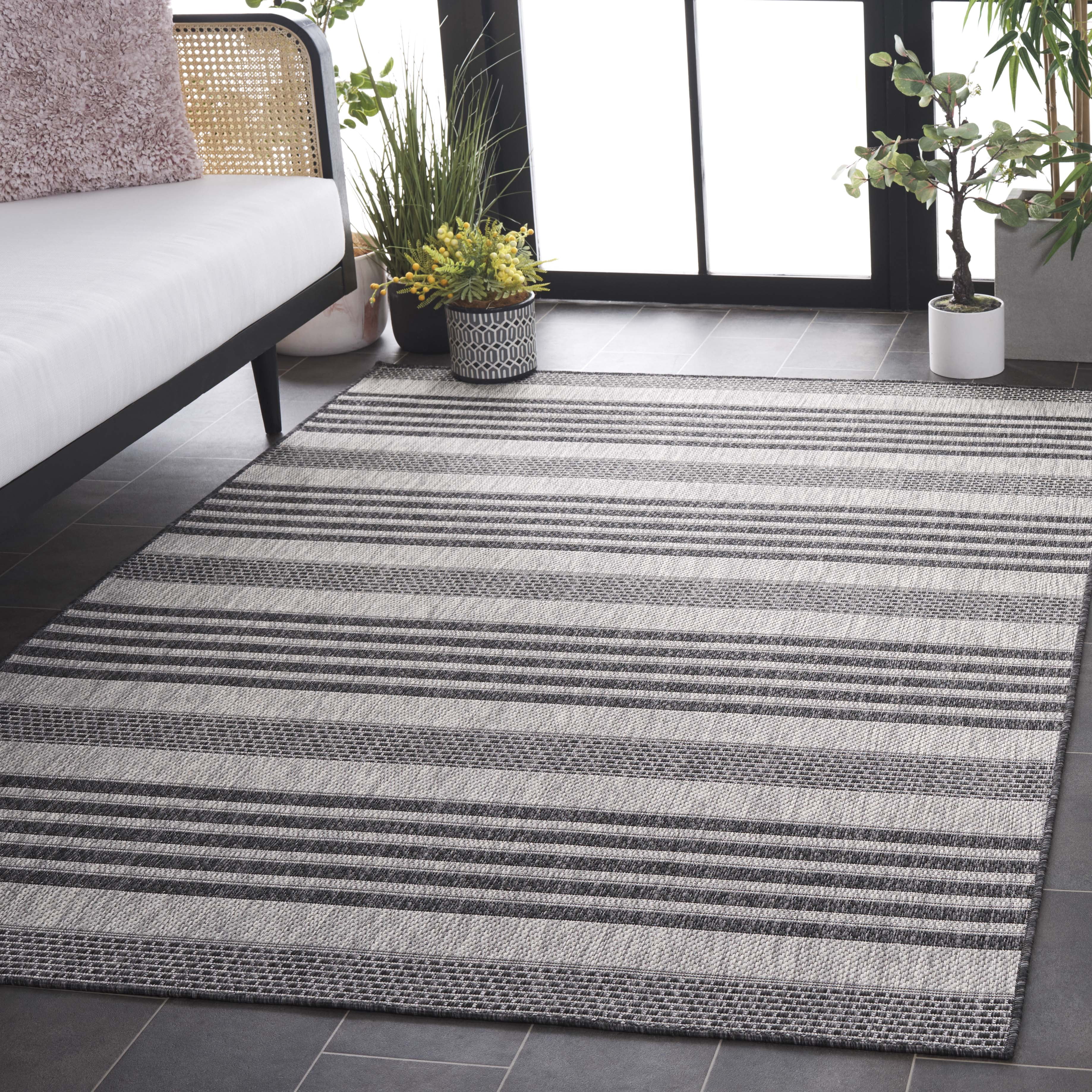 Safavieh Beach House Jenelle Striped Indoor/Outdoor Area Rug, Gray/Charcoal, 6'7" x 6'7" Square