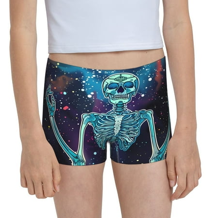 Pofeuu Space Skeleton Meditation Print Soft Cotton Girls Boyshort panties Toddler Underwear-X-Large