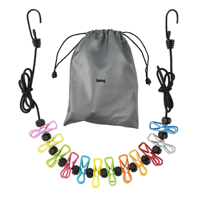 Tendedero Portátil Para Viajes Línea Con 12 Clips De Ropa Belug, Negro