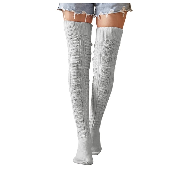 iOPQO Long Thigh High Socks, Thigh High Leg Warmers, Winter Socks for Women, Thigh High Stockings, Knit Leg Warmers, Gray One Size