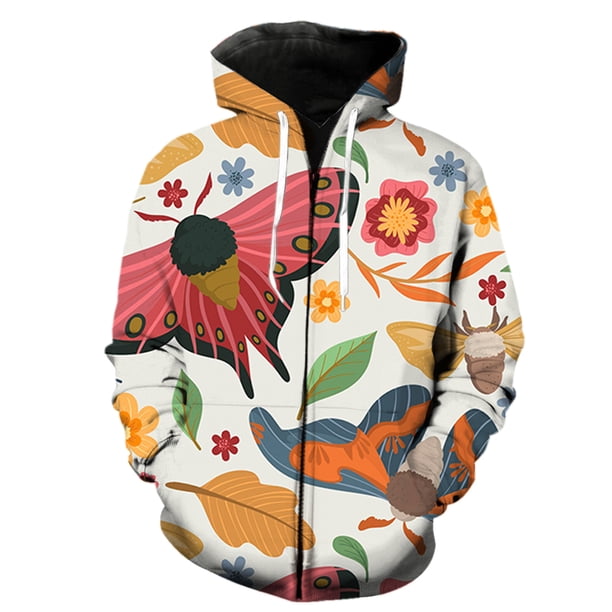Sudadera con capucha y cremallera para hombre, diseño de mariposa de dibujos animados, unisex, de gran tamaño, con capucha, chaquetas, estampado 3D, para primavera y otoño.