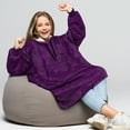thumbnail image 6 of PAVILIA Wearable Blanket Sweatshirt for Kids Boy Girl Purple, Warm Cozy Giant Blanket Hoodie, Fleece Sherpa Oversized Blanket Sweatshirt with Sleeves, Big Pocket, Christmas Gift, 6 of 7