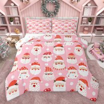 jejeloiu Christmas Santa Claus Bedding Comforter Set,Happy New Year Twin Comforter Sets,Pink Red White Bedding Set For Children,Breathable Home Decor Reversible,2-Piece