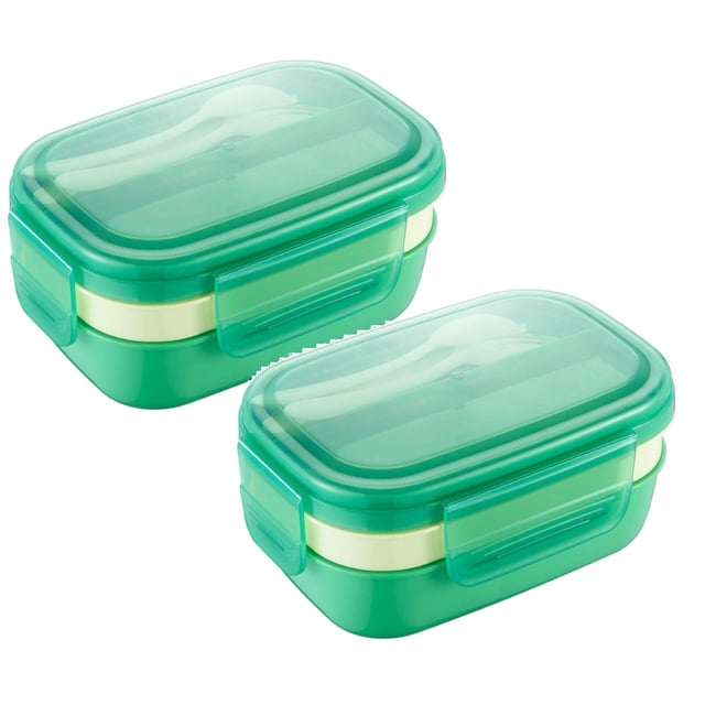Oleegame 2PC Produce Storage Box Lunch Box Neutral Lunch Box Stackable Split Lunch Box 67 Ounces Built In Cutlery 3 Compartments Microwave And Dishwasher Green