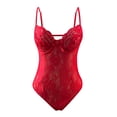 thumbnail image 4 of Intimates Women Lace Up Teddy Underwear Bodysuit Floral Embroidered Mesh Sheer Cut Out, 4 of 6
