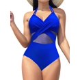 thumbnail image 2 of Women'S Ruched Tankini Swimsuits V Neck Wrap Back Two Pieces Bathing Suit Tummy Control Swimwear Royal Blue S, 2 of 8
