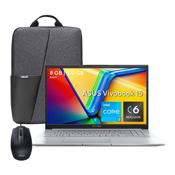 Laptop Asus Vivobook X1504VA-NJ4010W Ci3 8GB 512GB Plata + Backpack + Mouse
