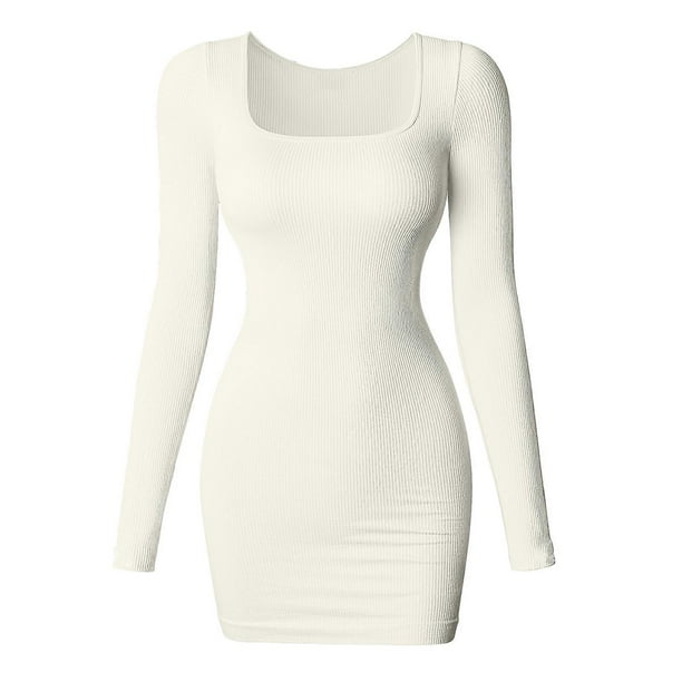 Women's Mini Hip Dress with Squared Neck Top Stylish Comfortable Soft Skirt for Autumn Winter