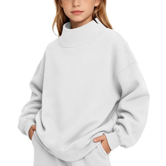 Jalioing Mock Neck Sweatshirt for Kids Casual Fashion Solid Color Long Sleeve Pullover Fall Winter Tops for Boys Girls