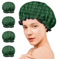 thumbnail image 7 of Shower Caps,Green Black Checkerboard Checkered Pattern Waterproof Shower Cap for Women 4 Pieces,Double Reusable Hair Cover for Shower PEVA Elastic Stretch Hem, 7 of 7