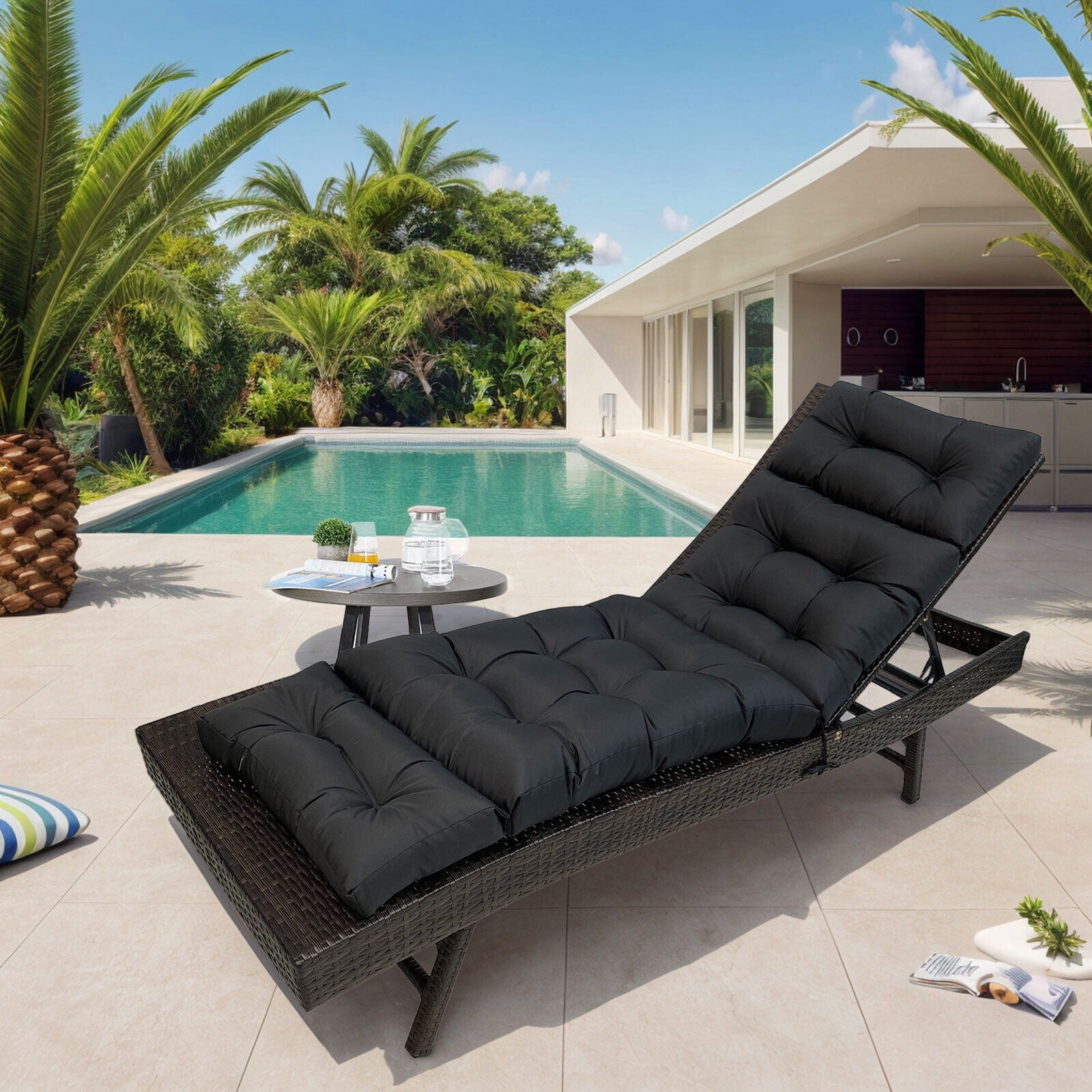 JIAN YA NA Lounge Chaise Chair Cushion Outdoor Indoor Seating Cushions Rocking Chair Padded with Ties (Black)