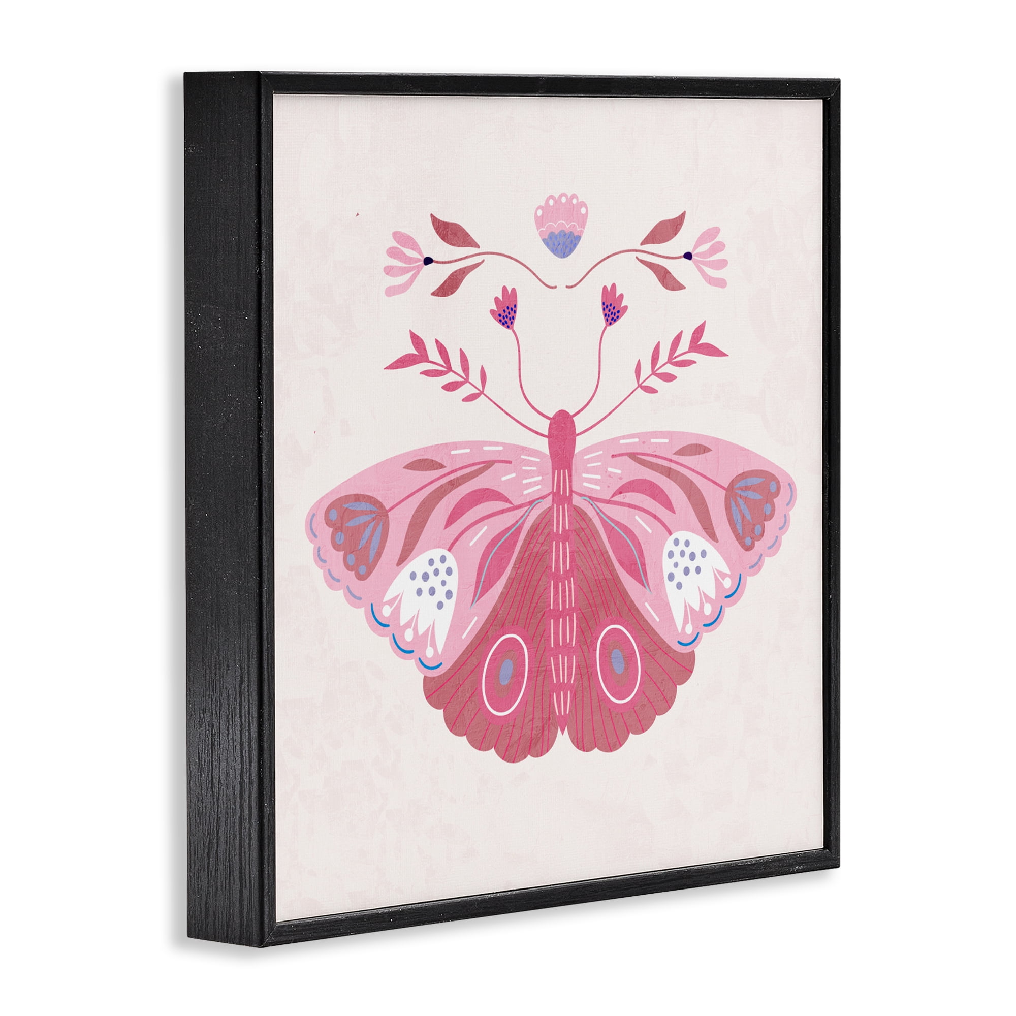 Stupell Industries Boho Pink Folk Butterfly Black Framed Giclee Art, design by Kim Allen