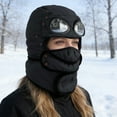 thumbnail image 3 of Winter Thermal Trapper Hat with Glasses, Winter Cycling Windproof Ski Mask Cap,Black, 3 of 4