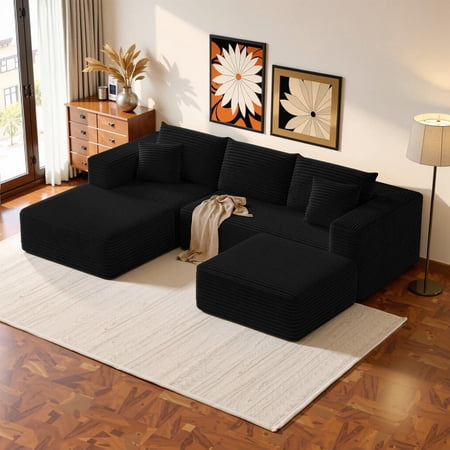 Liaroo 108" Sectional Couch, Boneless Couch Cloud Sofa, No Assembly Required Modular Couch U-shaped Couch for Living Room