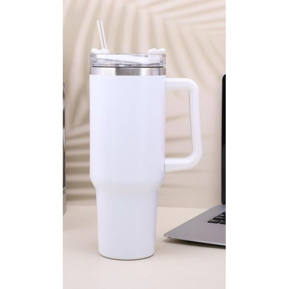 Adventure Quencher 40 oz Tumbler With Handle And Straw Vacuum Insulated Stainless Steel Tumbler Thermo Cup (White)