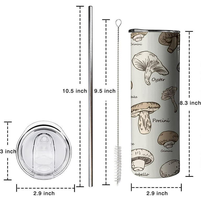 Mushroom Tumbler With Lid and Straw Stainless Steel 20oz Mushroom Skinny  Tumbler Insulated Mushroom Cup Travel Mug Cute Coffee Tumbler Mushroom  Gifts