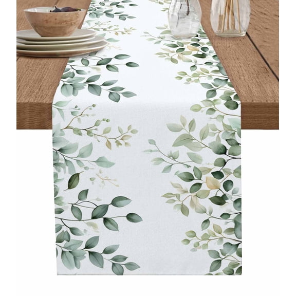Hokiten Table Runners 120 Inches Long Dress Scarves, Teal Eucalyptus Leaves Farmhouse Coffee/Dining/Kitchen Table Runner for Living Room, Summer Botanical Spring Weeping 13x120 Inch