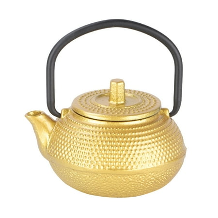

Sotya Cast Iron Teapot 1.7oz/50ml Mini Cast Iron Flat Bottom Tea Pot Teapot Teaware with Handle for Loose Leaf and Tea Bags - Gold