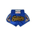thumbnail image 2 of Hansber Kids Boys Girls Satin Boxing Shorts Metallic Letter Side Slit Sport Shorts Hot Pants with Blue XL, 2 of 4