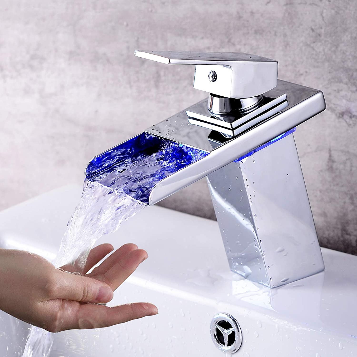 11" LED Bathroom Sink Faucet Waterfall Water Flow Chrome One Hole/Handle Vessel 