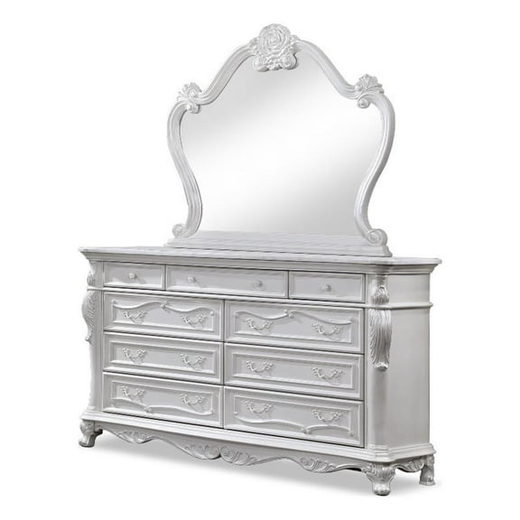 FOA Elloise 2-Piece 9-Drawer Solid Wood Dresser and Mirror Set in White
