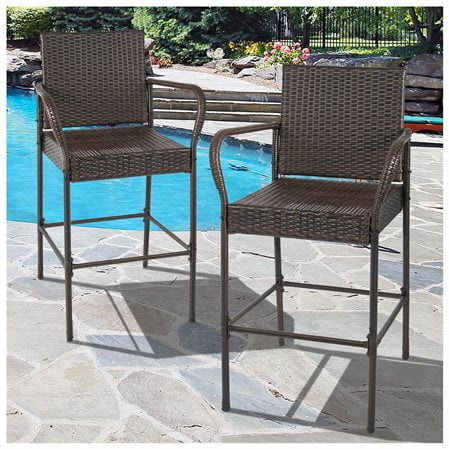 Best Choice Products Wicker Outdoor Bar Stools - Brown - Set of