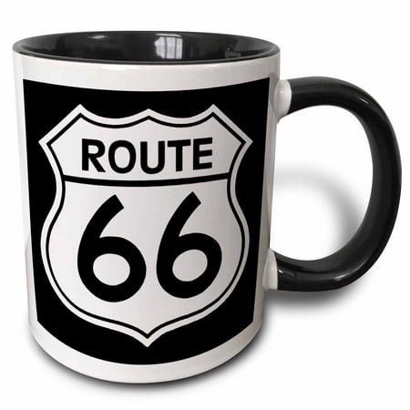 3dRose Route 66, Black and White, Two Tone Black Mug,