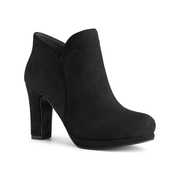 BLISSFUL STEP Women's Round Toe Block Heels Ankle Heel Boots Black 7.5
