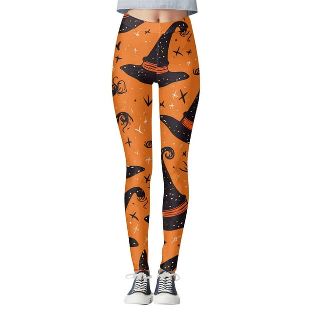 Gibobby Leggings Negros Mujer Mallas con estampado Halloween para mujer, mallas paraportivas con Control Yoga para mujer, mallas talle(Anaranjado, L)