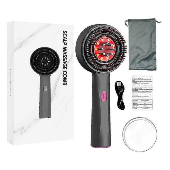 (Black Gray)Shiatsu Electric Scalp Massage Comb - Red Light Therapy Hair Growth Treatment, Anti-Hair Loss Massaging Brush with Oil Applicator