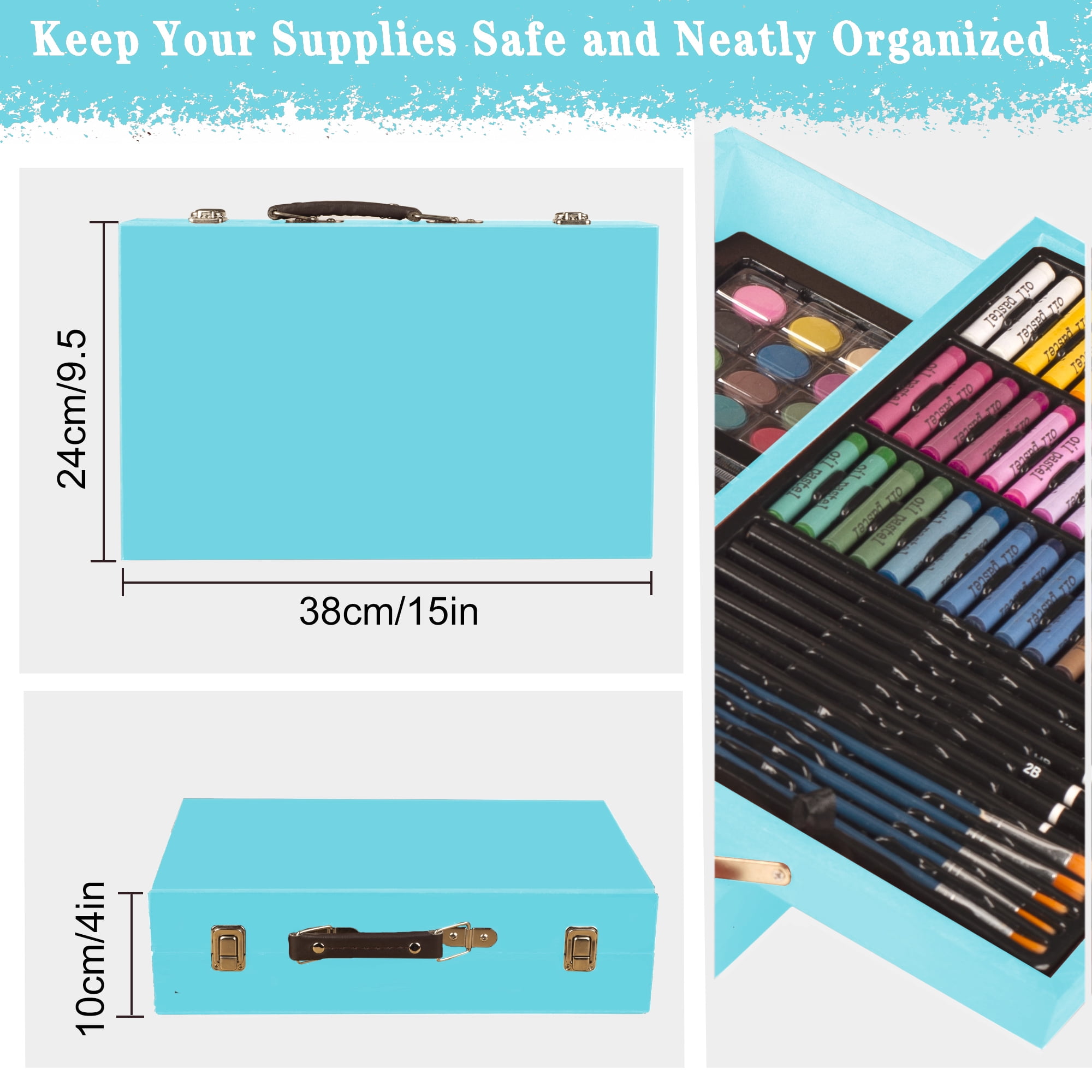 KINSPORY 168Pcs Drawing Painting Set, Deluxe Wooden Art Set Crafts Coloring Book, Sketch Pad, Gift for Artist Beginners Kids Girls Boys (Blue)